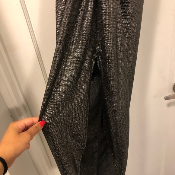 Draped Metallic Midi Dress with Slit - Picture 6 of 8